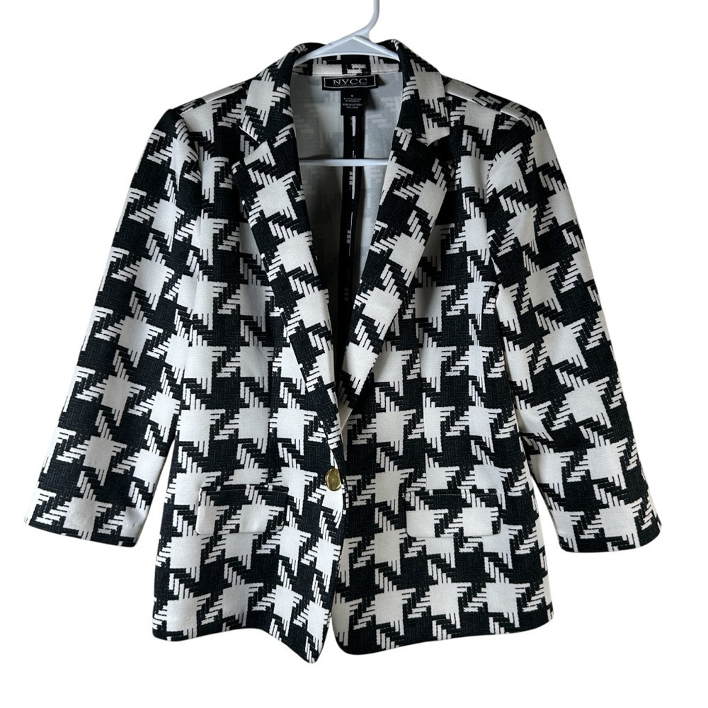 NYCC Bold Houndstooth Blazer Black White Single Gold Button Suit Jacket S